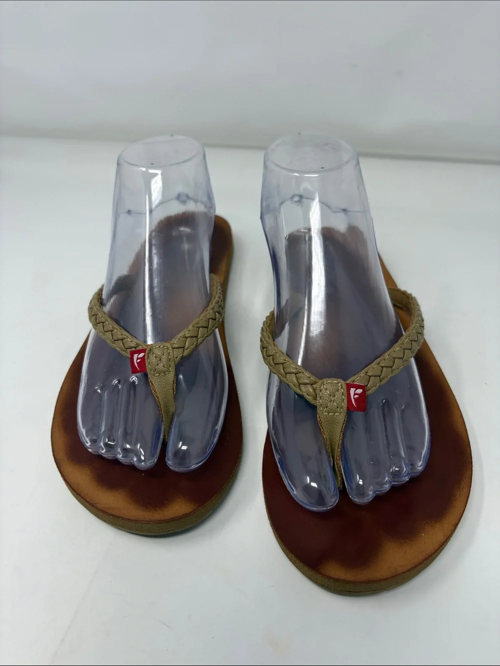 Flojos Tan Braided Strap Flip Flop Sandals Size 8 Excellent Condition